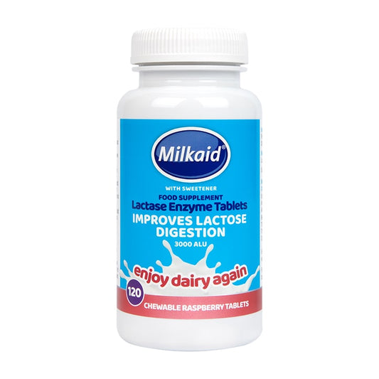 Milkaid Lactase Enzyme Tablets Raspberry Flavour 120 Tablets Digestive Health Tablets & Supplements Holland&Barrett   