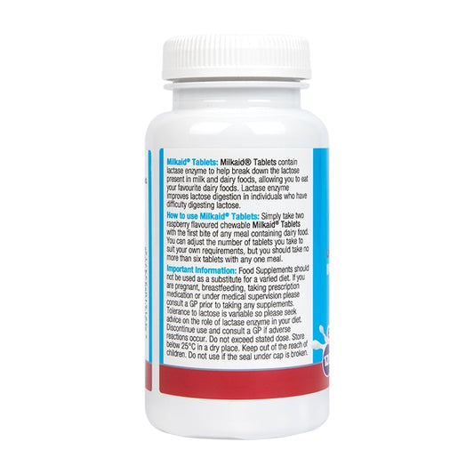 Milkaid Lactase Enzyme Tablets Raspberry Flavour 120 Tablets Digestive Health Tablets & Supplements Holland&Barrett   