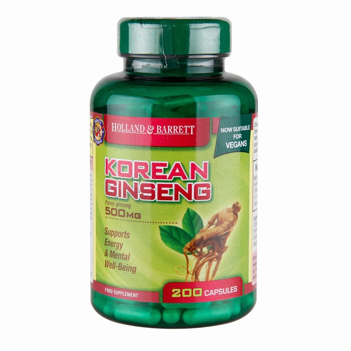 Holland & Barrett Korean Ginseng 500mg 200 Capsules Ginseng Holland&Barrett   