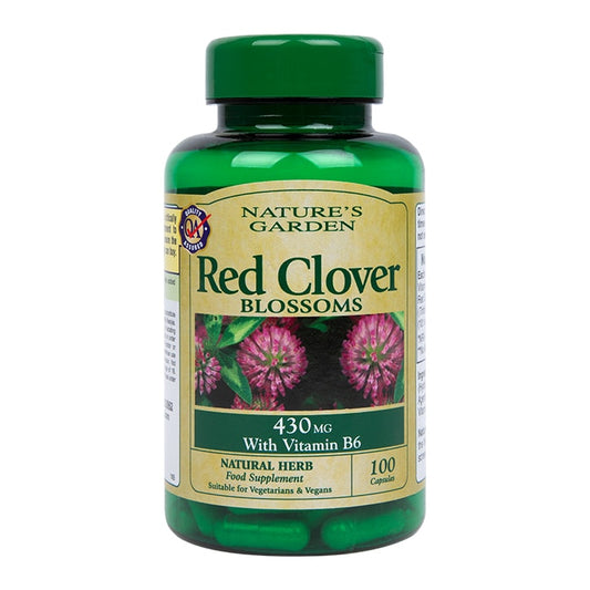 Nature's Garden Red Clover Blossoms with Vitamin B6 430mg 100 Capsules Herbal & Licensed Remedies Holland&Barrett   