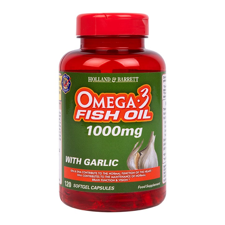 Holland & Barrett Omega 3 & Garlic 120 Softgel Capsules Omega 3 Supplements & Fish Oils Holland&Barrett   