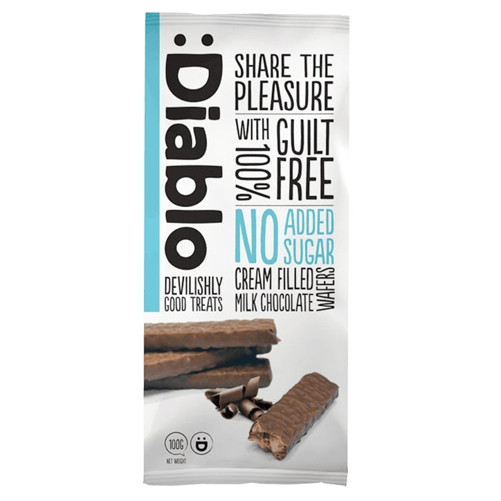 Diablo No Added Sugar Cream Filled Milk Chocolate Wafer Bar 100g Chocolate, Cakes & Biscuits Holland&Barrett   