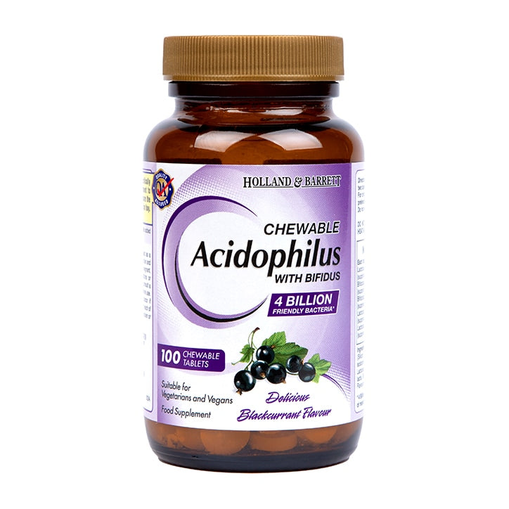 Holland & Barrett Chewable Acidophilus with Bifidus 100 Tablets Acidophilus & Friendly Bacteria Holland&Barrett   