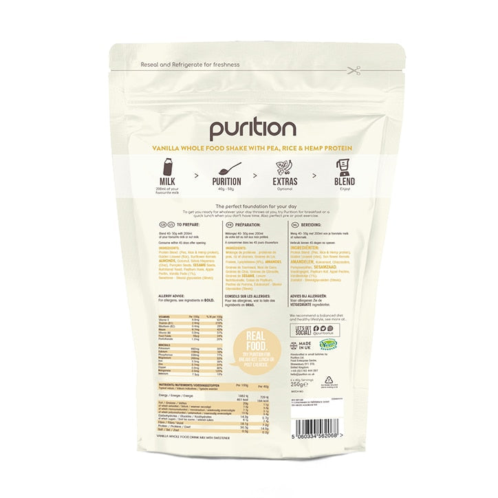 Purition Vegan Wholefood Nutrition Vanilla 250g Meal Replacements Proteins & Shakes Holland&Barrett   