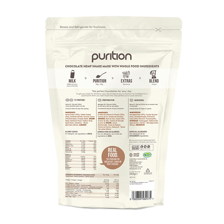 Purition Vegan Wholefood Nutrition Chocolate 250g Meal Replacements Proteins & Shakes Holland&Barrett   