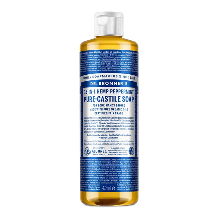 Dr Bronner's Peppermint Pure-Castile Liquid Soap 473ml Natural Soaps Holland&Barrett   