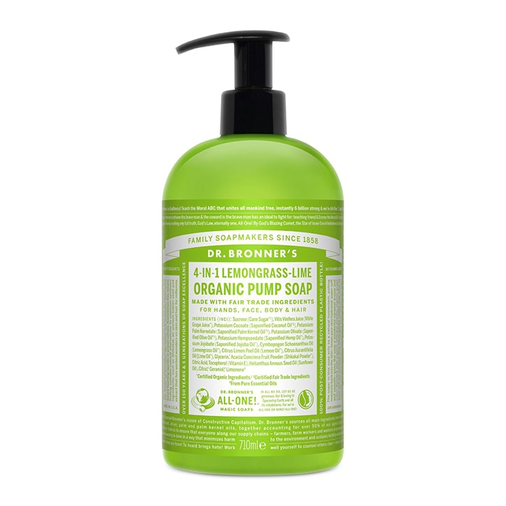 Dr Bronner's Sugar Lemongrass Lime Organic Pump Soap 710ml Natural Soaps Holland&Barrett   