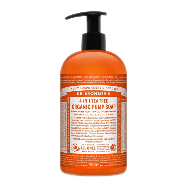 Dr Bronner's Sugar Tea Tree Organic Pump Soap 710ml Natural Soaps Holland&Barrett   