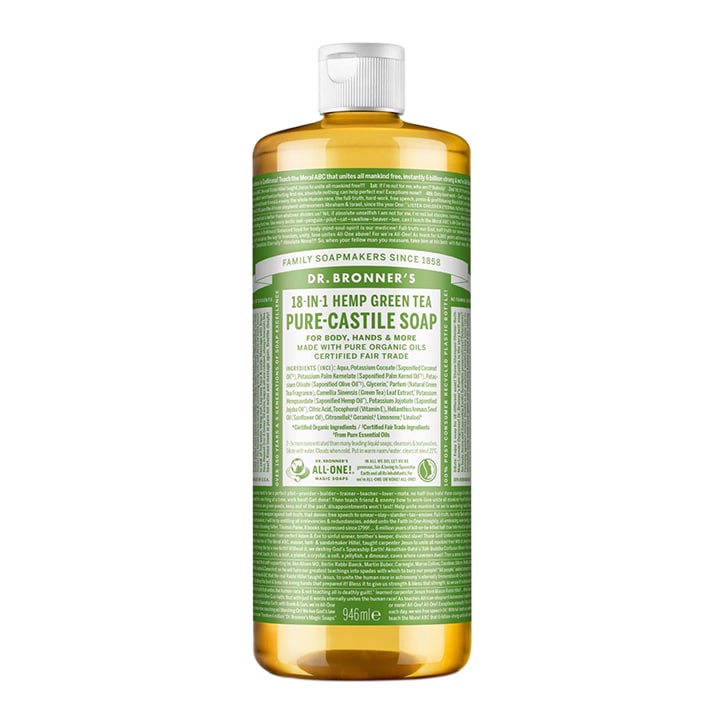 Dr Bronner's Green Tea Pure-Castile Liquid Soap 946ml Natural Soaps Holland&Barrett   