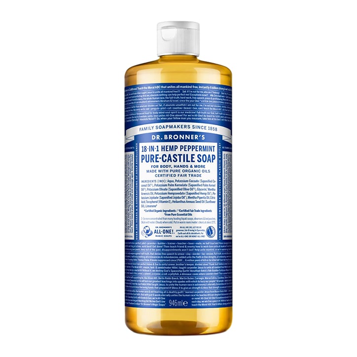 Dr Bronner's Peppermint Pure-Castile Liquid Soap 946ml Natural Soaps Holland&Barrett   