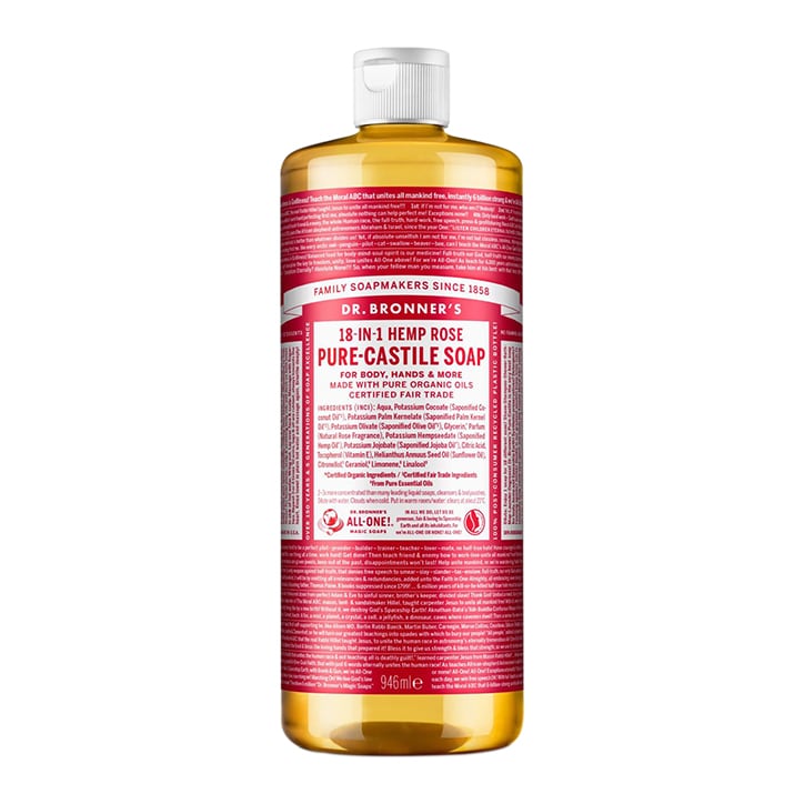 Dr Bronner's Rose Pure-Castile Liquid Soap 946ml Natural Soaps Holland&Barrett   