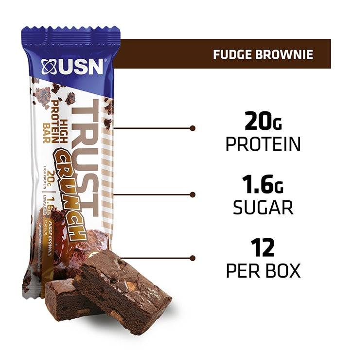 USN Trust Crunch Protein Bar Fudge Brownie 12x60g Protein Bars Holland&Barrett   