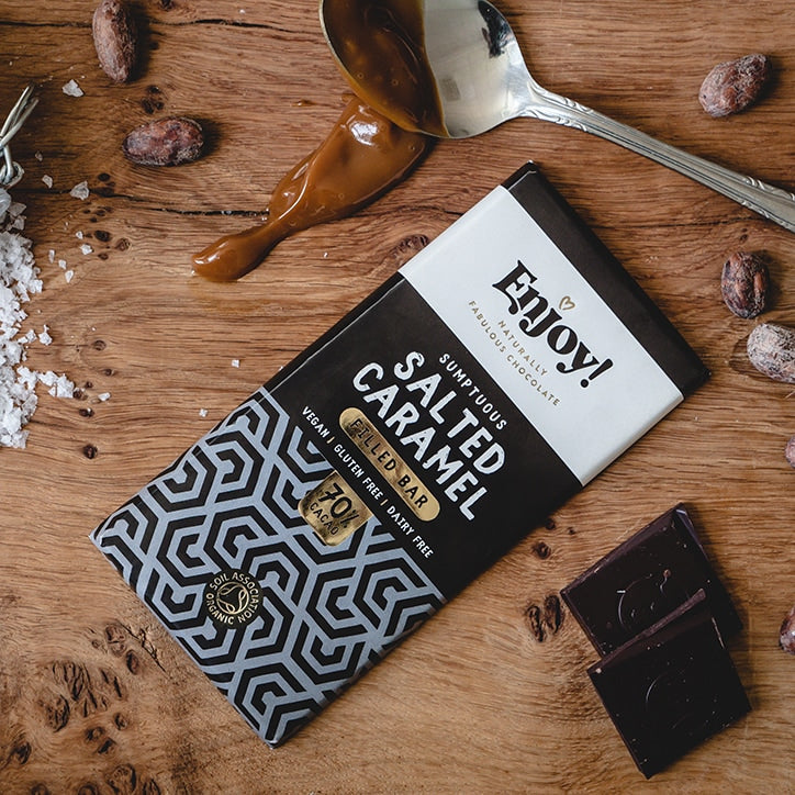 Enjoy! Salted Caramel Filled Vegan Chocolate 70g Chocolate Holland&Barrett   