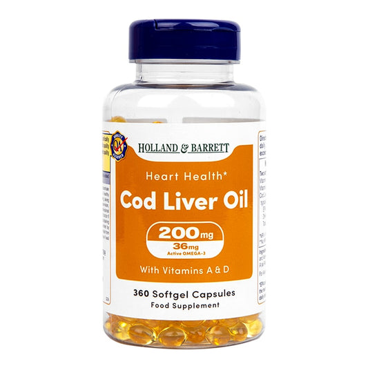 Holland & Barrett Cod Liver Oil 200mg 360 Capsules Heart & Circulation Supplements Holland&Barrett   