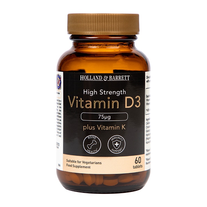 Holland & Barrett Vitamin D3 75ug plus 100ug K2 60 Tablets