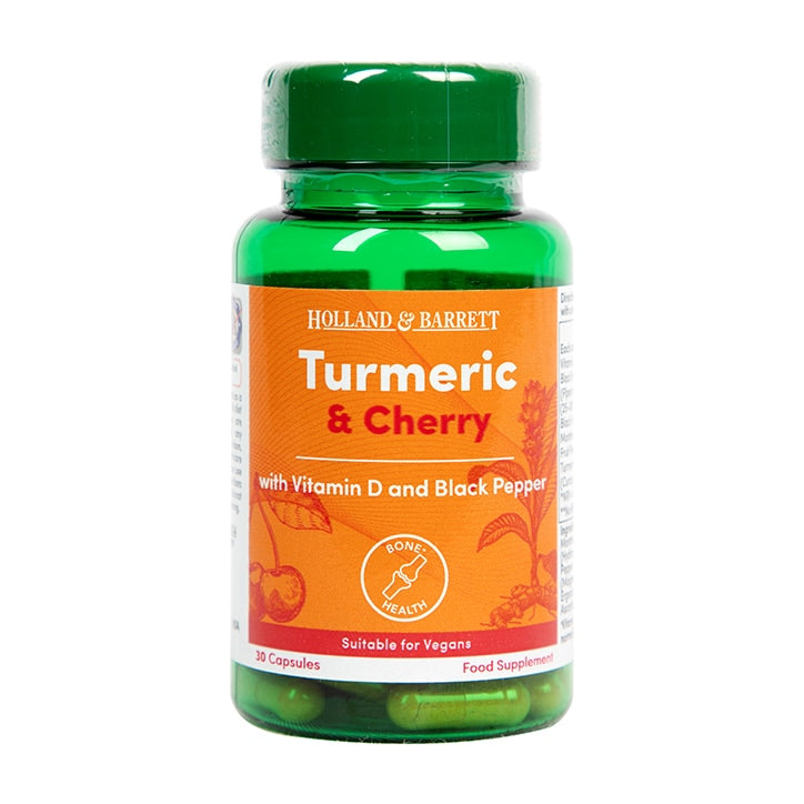 Holland & Barrett Turmeric and Cherry with Vitamin D & Black Pepper 30 Capsules GOODS Holland&Barrett   