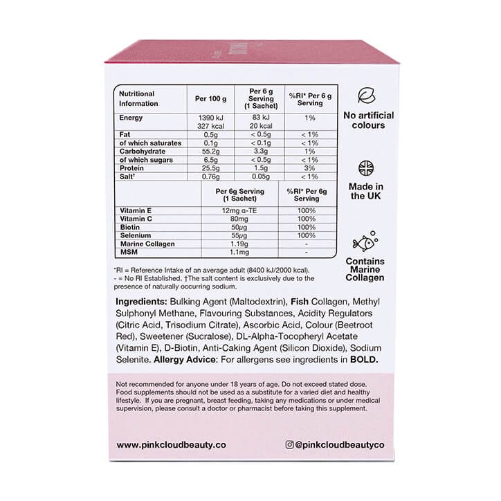 Pink Cloud Beauty Drinkable Vitamins Pink Lemonade Flavour 28 Sachets GOODS Holland&Barrett   