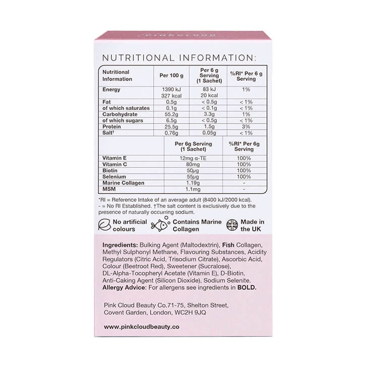 Pink Cloud Beauty Drinkable Vitamins Pink Lemonade Flavour 7 Sachets