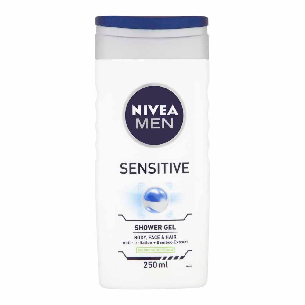 NIVEA MEN Sensitive Shower Gel for Body, Face & Hair 250ml Men's Shower Gel and Body Wash Boots   