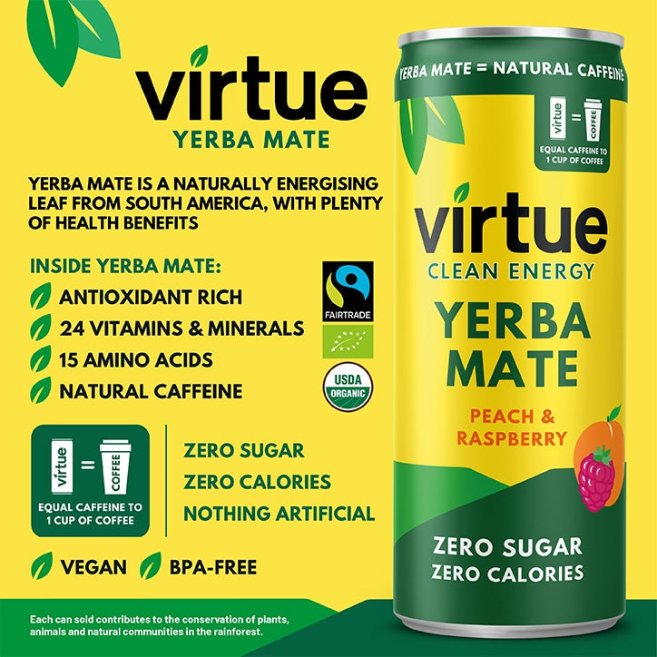 Virtue Yerba Mate - Peach & Raspberry 250ml GOODS Holland&Barrett   