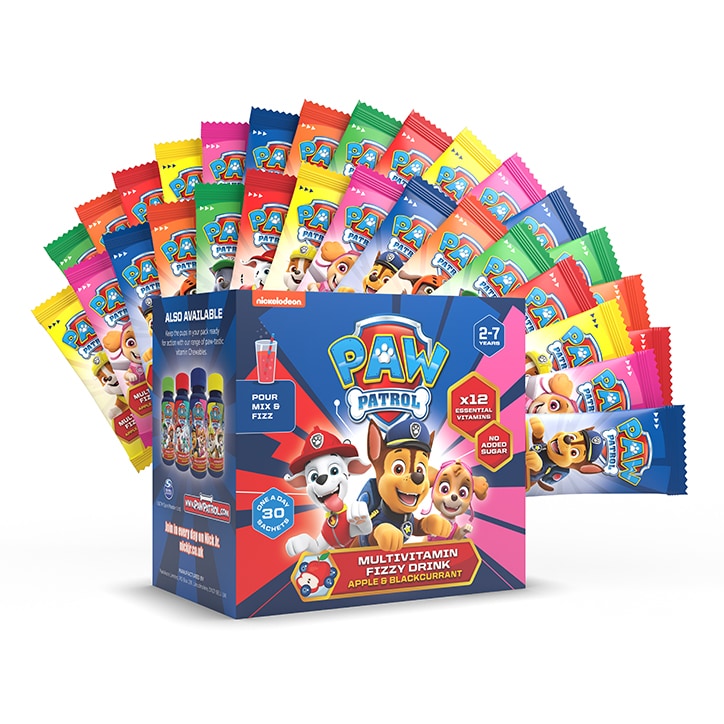 PAW Patrol Nickelodeon Multivitamin Fizzy Drink Apple & Blackcurrant 30 Sachets Children's Health Vitamins Holland&Barrett   