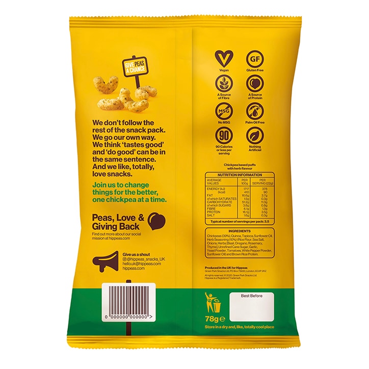 Hippeas In Herbs we Trust Chickpea Puffs 78g Crisps & Chips Holland&Barrett   