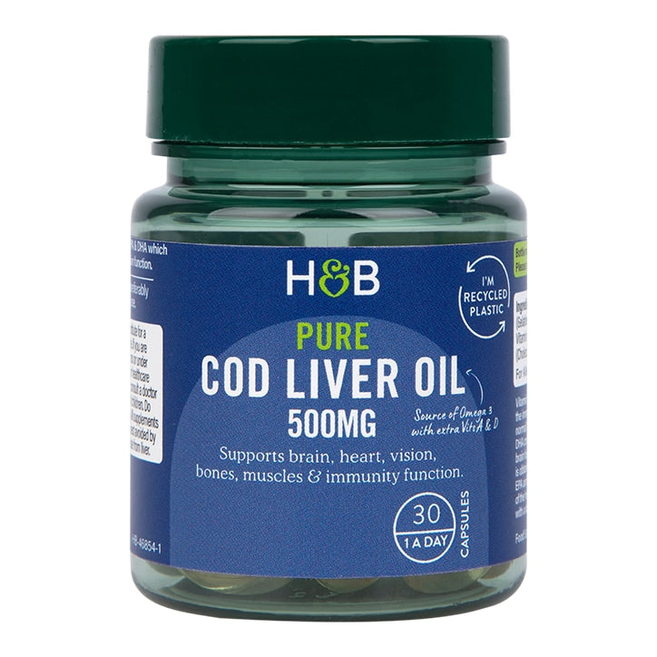 Holland & Barrett Pure Cod Liver Oil 500mg 30 Capsules Cod Liver Oil Holland&Barrett   