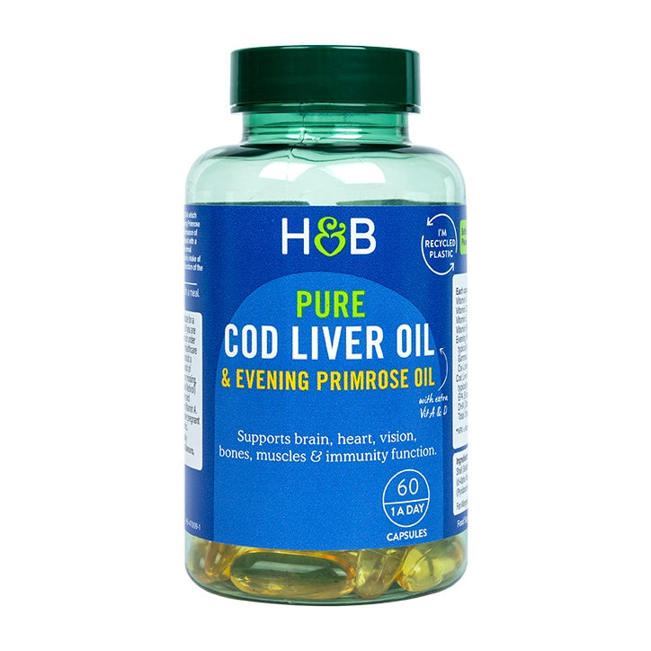 Holland & Barrett Pure Cod Liver Oil with Evening Primrose Oil 500mg 60 Capsules GOODS Holland&Barrett   