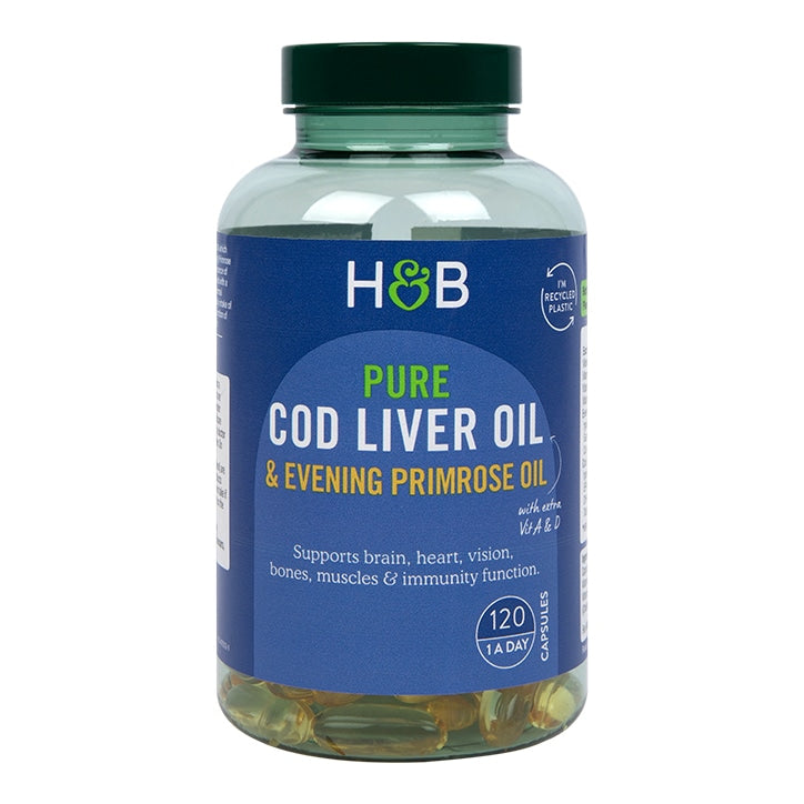 Holland & Barrett Pure Cod Liver Oil with Evening Primrose Oil 500mg 120 Capsules GOODS Holland&Barrett   