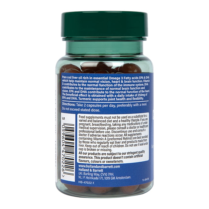 Holland & Barrett Pure Cod Liver Oil & Turmeric 500mg 60 Capsules Cod Liver Oil Holland&Barrett   