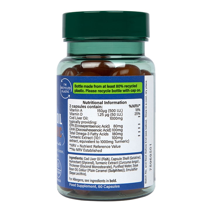 Holland & Barrett Pure Cod Liver Oil & Turmeric 500mg 60 Capsules ...