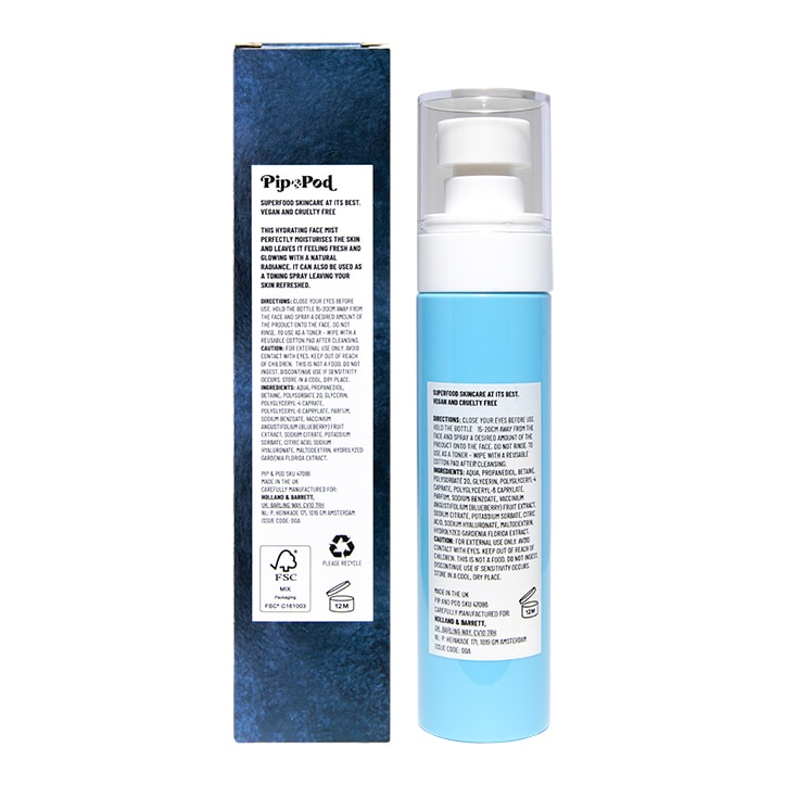 Pip & Pod Blueberry Tonic Face Mist 80ml Cleanser & Toner Holland&Barrett   