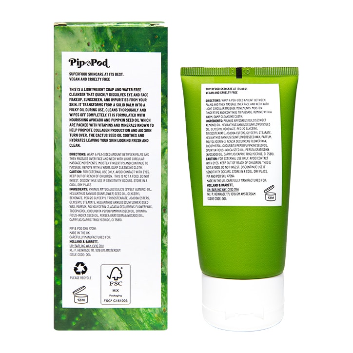 Pip & Pod Avocado, Pumpkin & Cactus Cleansing Balm 75ml Cleanser & Toner Holland&Barrett   