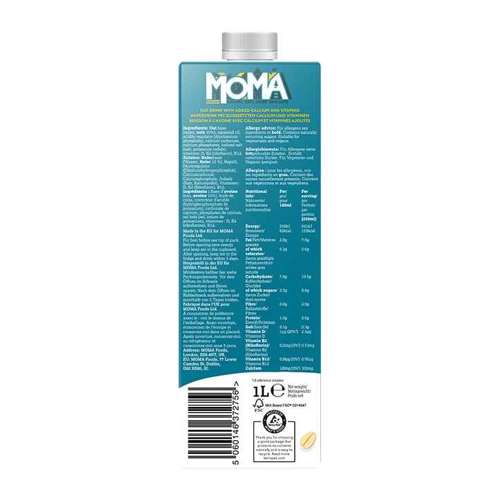 MOMA Barista Oat Drink 1L Oat, Rice & Hemp Drinks Holland&Barrett   