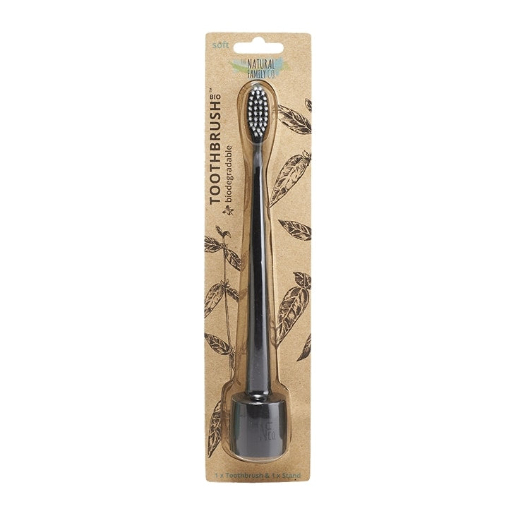 The Natural Family Co. Bio Toothbrush & Stand - Pirate Black GOODS Holland&Barrett   