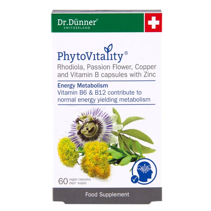 Dr Dunner PhytoVitality Rhodiola, Passion Flower, Copper and Vitamin B with Zinc 60 Capsules GOODS Holland&Barrett   