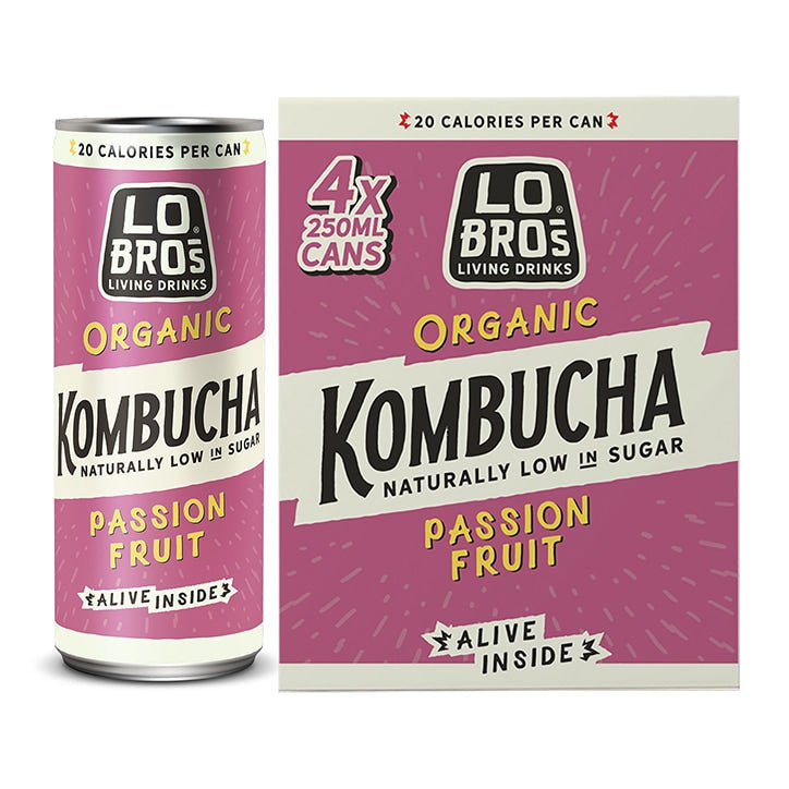 Lo Bros Organic Kombucha Passion Fruit 4 x 250ml Drinks Holland&Barrett   