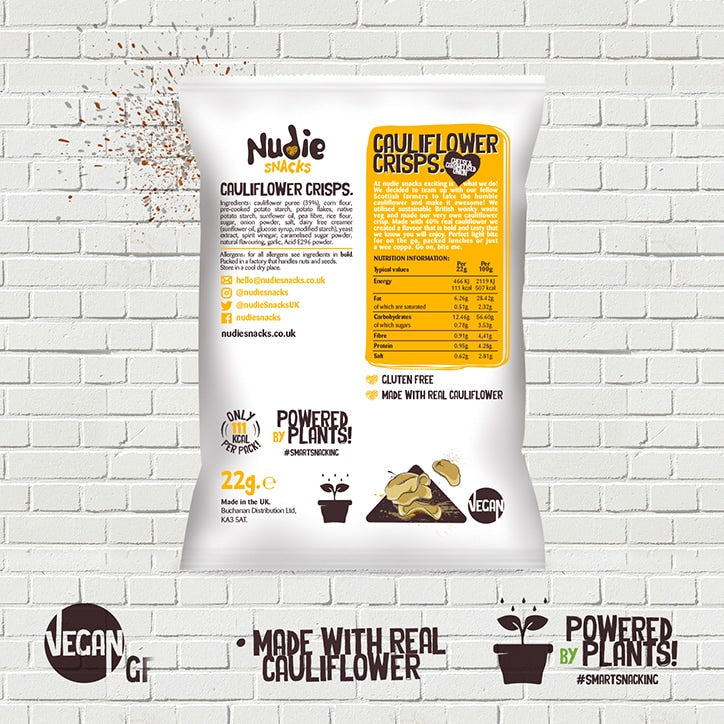 Nudie Snacks Cauliflower Crisps Vegan Cheese & Caramelised Onion 22g Crisps & Chips Holland&Barrett   