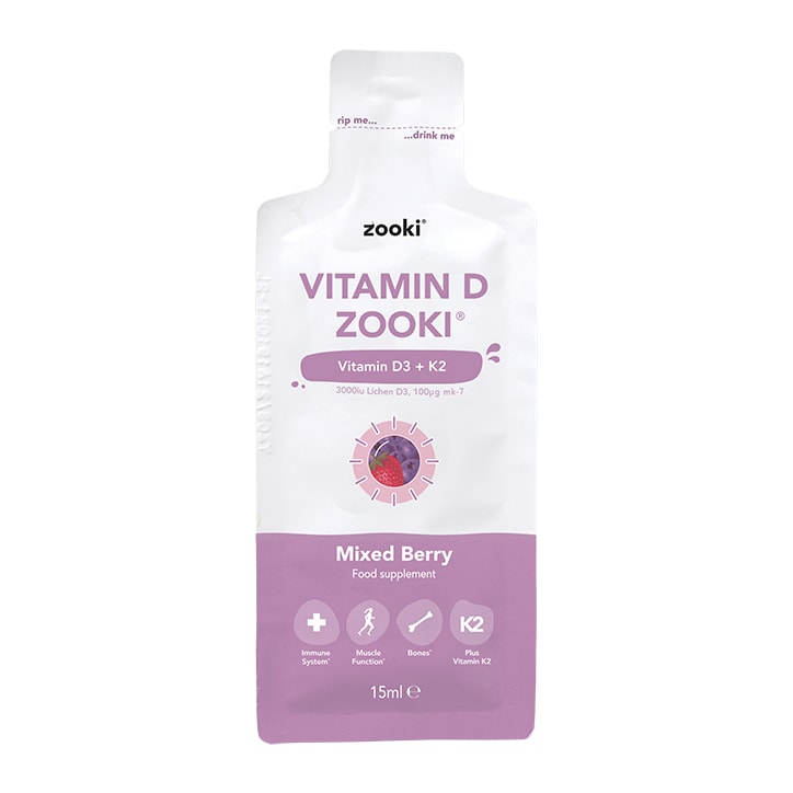 YourZooki Vitamin D3 3000IU & K2 100UG Mixed Berry Flavour 15ml Sachet GOODS Holland&Barrett   