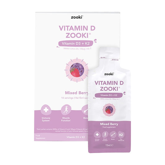 YourZooki Vitamin D3 3000IU & K2 100UG Mixed Berry Flavour 15ml Sachets 14 Pack Vitamin D Holland&Barrett   