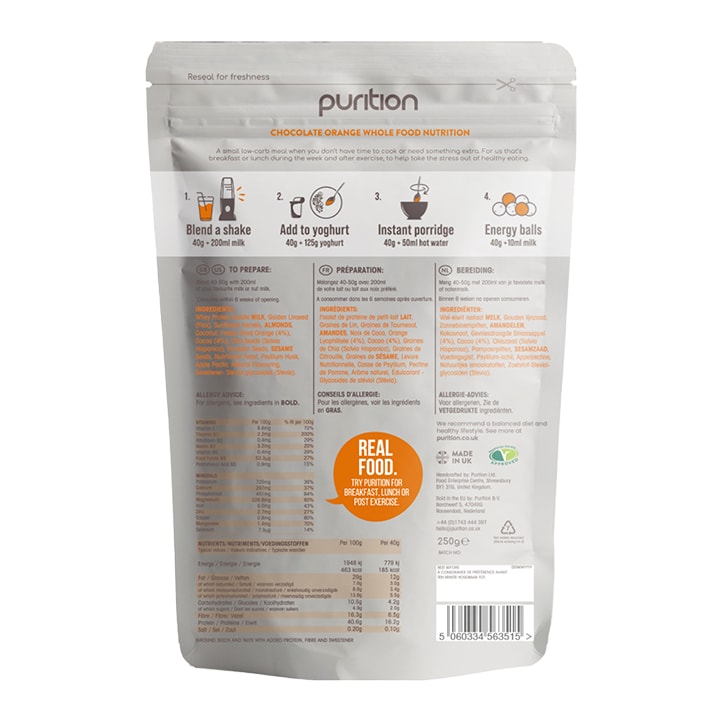 Purition WholeFood Nutrition Chocolate Orange 250g