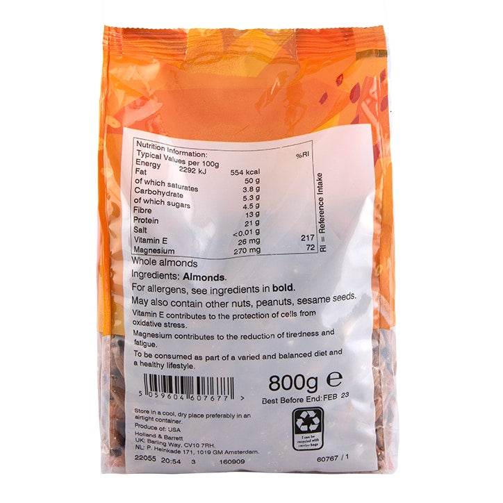 Holland & Barrett Natural Almonds Whole 800g Almonds Holland&Barrett   