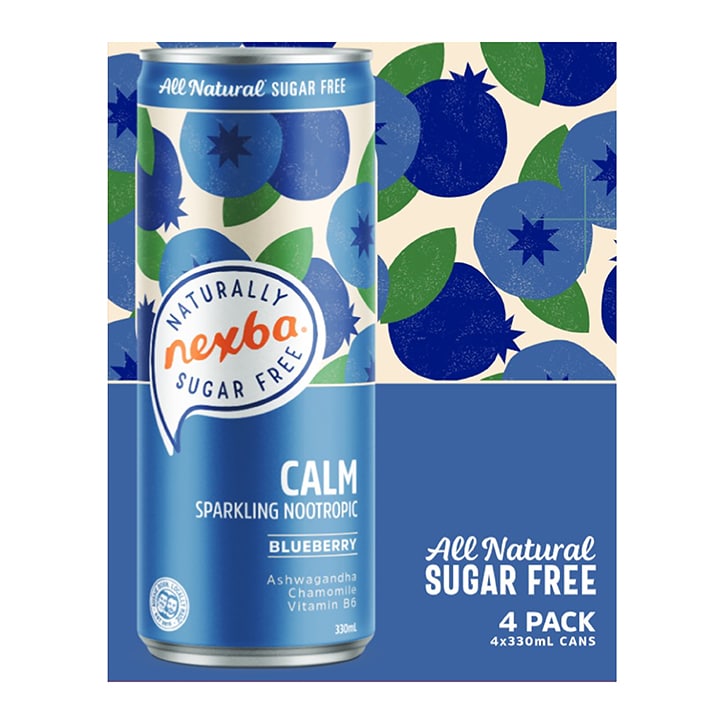 Nexba Calm Blueberry Sparkling Nootropics 4 x 330ml Ready to Drink Holland&Barrett   