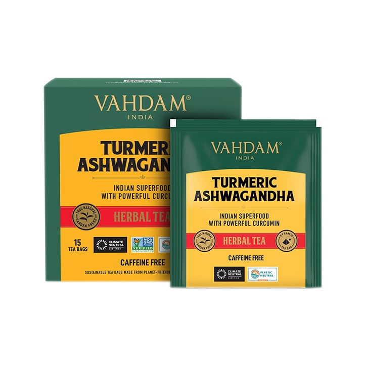 Vahdam Turmeric Ashwagandha Herbal Tea 15 Tea Bags GOODS Holland&Barrett   