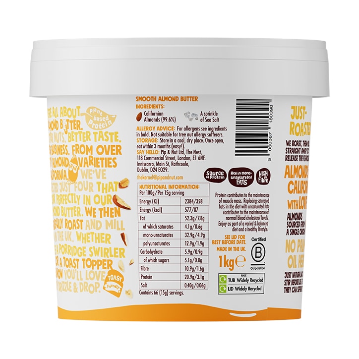 Pip & Nut Smooth Almond Butter 1kg