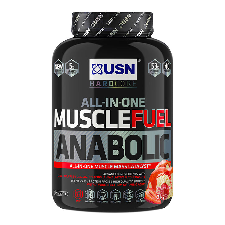 USN Muscle Fuel Anabolic All-In-One Shake Strawberry 2kg Mass Gainer Proteins Holland&Barrett   