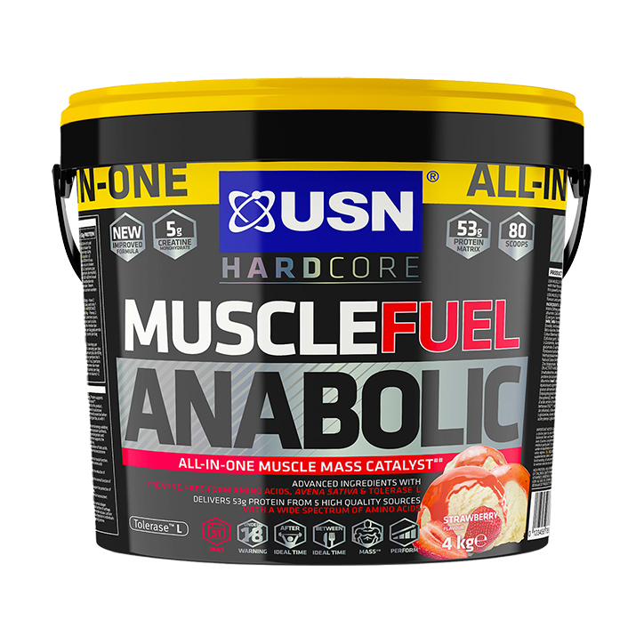 USN Muscle Fuel Anabolic All-In-One Shake Strawberry 4kg Mass Gainer Proteins Holland&Barrett   