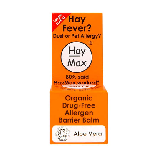 HayMax Aloe Vera Organic Drug Free Pollen Barrier Balm 5ml Hay Fever Tablets & Spray Holland&Barrett   