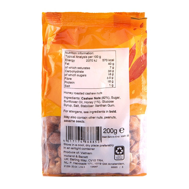 Holland & Barrett Honey Roasted Cashews 200g Cashew Nuts Holland&Barrett   