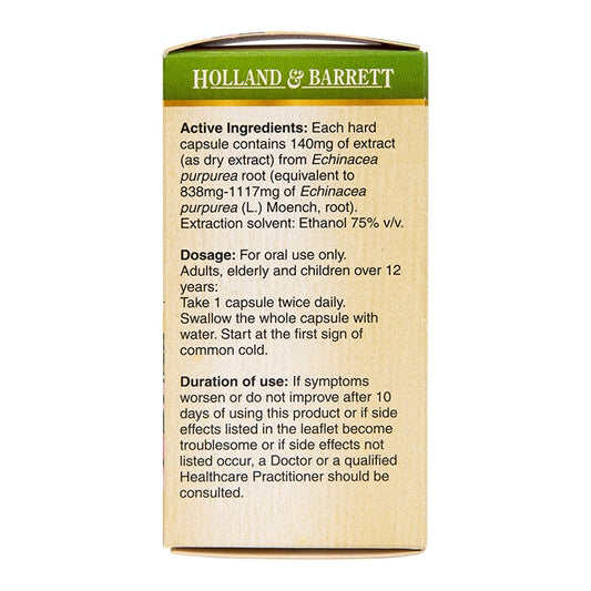 Holland & Barrett Echinacea Cold & Flu 30 Capsules 140mg Echinacea Holland&Barrett   